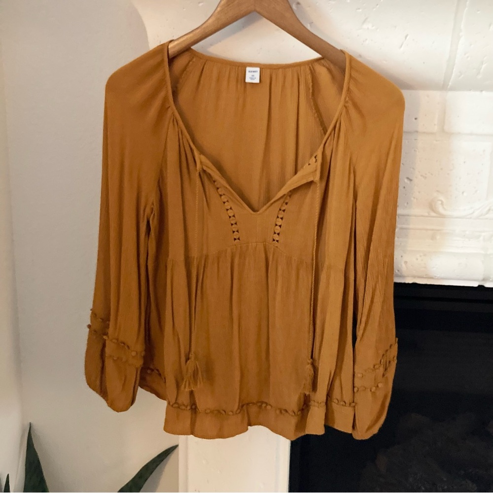 Women’s Yellow Top Long Sleeve Gold Tassel Long Sleeve Blouse Size XS - Small S